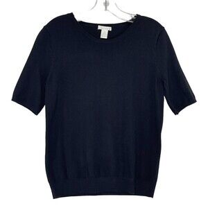 Basic Basiques Medium Knit Top Black Viscose And Pilyamide Short Sleeves